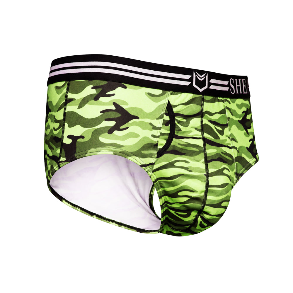 SHEATH Polyester Camo Men's Dual Pouch American Brief 4-Pack – men's camo dual pouch brief 4-pack