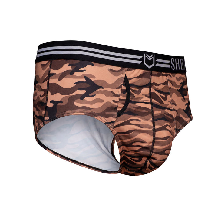 SHEATH Polyester Camo Men's Dual Pouch American Brief 4-Pack – men's camo dual pouch brief 4-pack