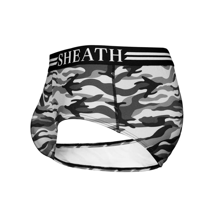 SHEATH Polyester Camo Men's Dual Pouch American Brief – men's camo dual pouch brief underwear