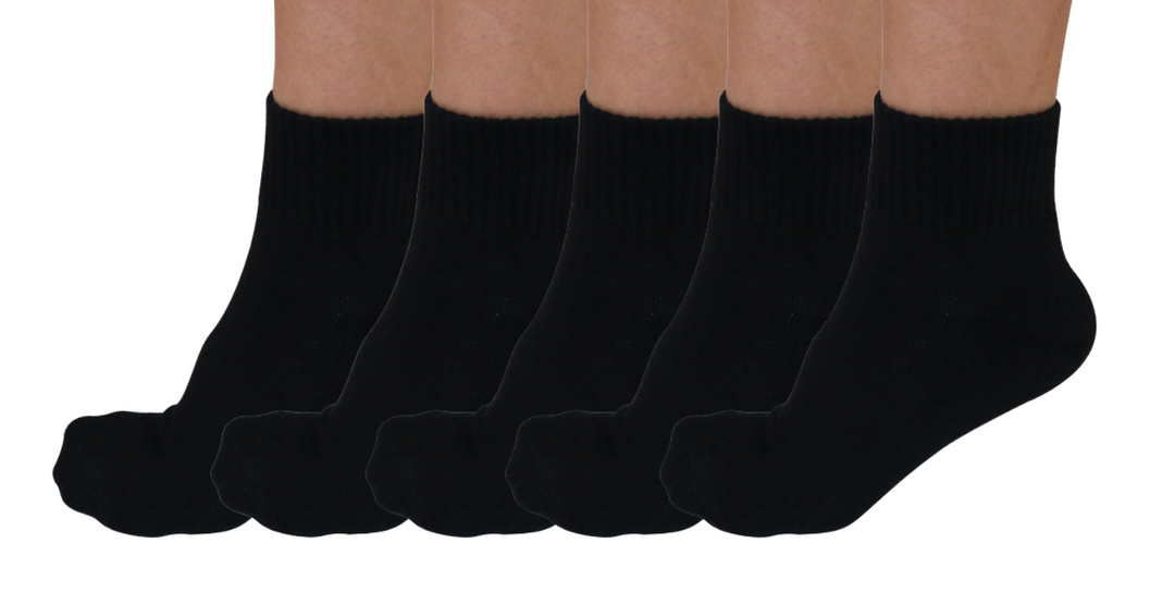Spun Bamboo 1/4 crew black bamboo ankle socks 5-pack