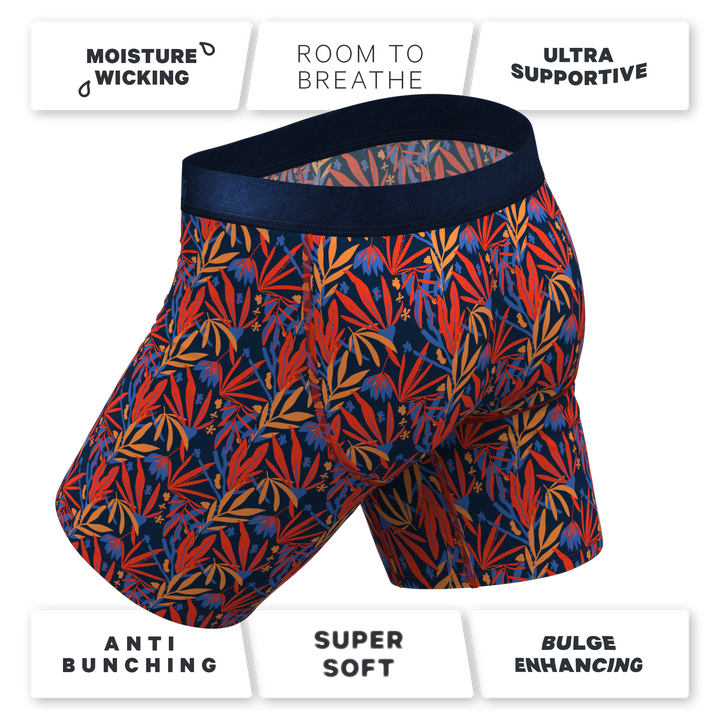 The San Diego Sunrise | Tropical Foliage Long Leg Ball Hammock® Pouch Underwear With Fly