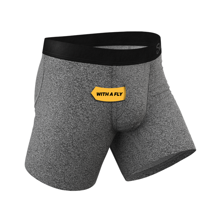 The Seattle Skyline Boxer Briefs | Black Marble Heather Ball Hammock® Pouch with Fly