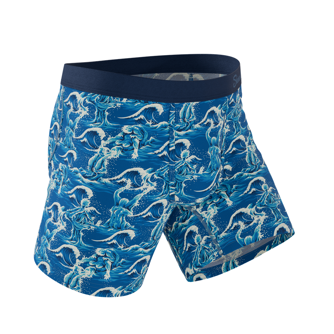 Shinesty The Slippery When Wet naughty wave Ball Hammock pouch underwear – men's wave print boxer briefs