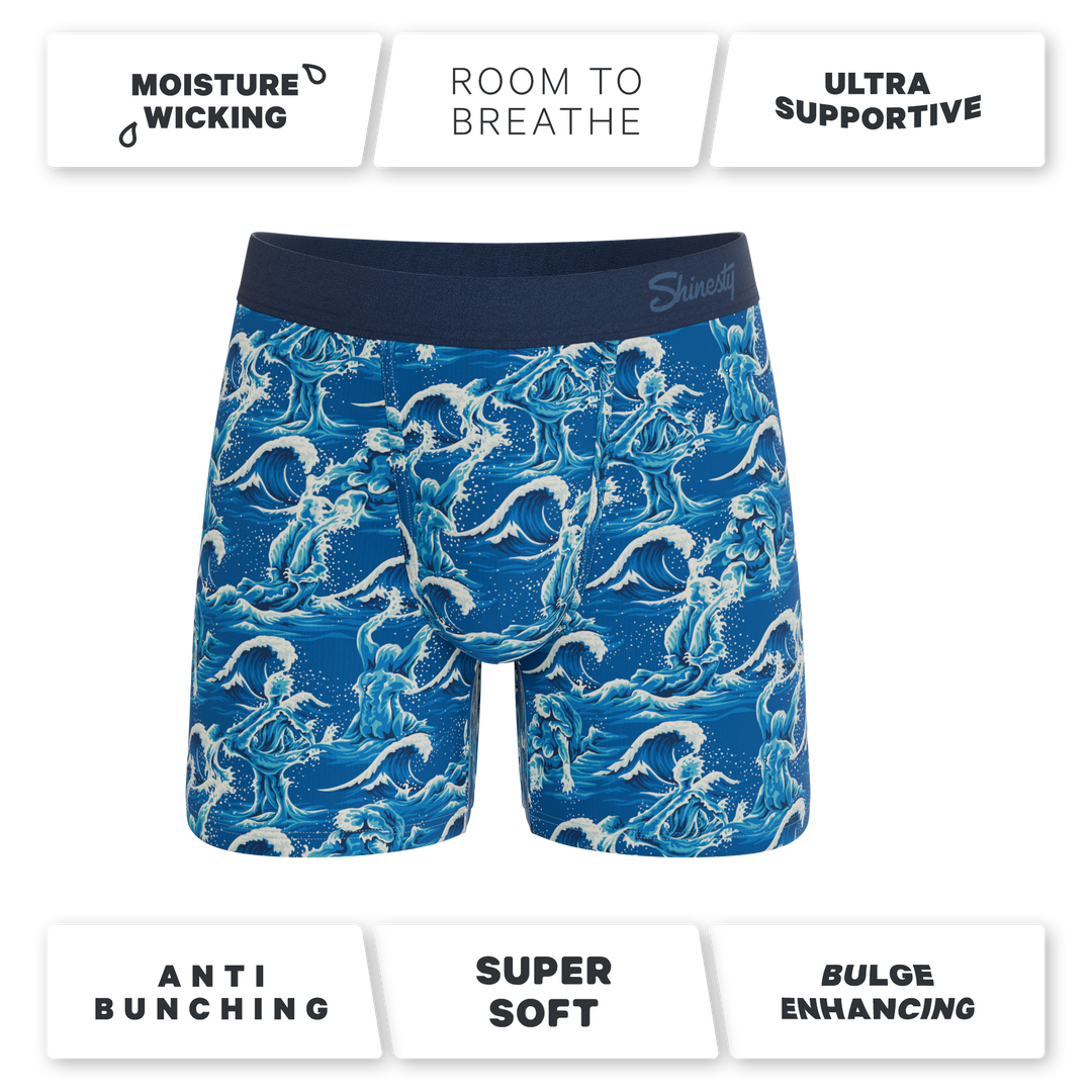 Shinesty The Slippery When Wet naughty wave Ball Hammock pouch underwear – men's wave print boxer briefs