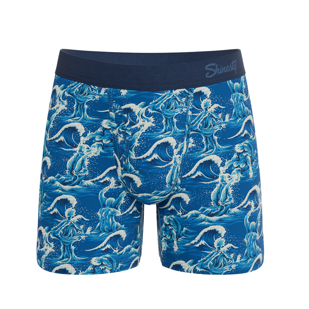 Shinesty The Slippery When Wet naughty wave Ball Hammock underwear with fly – men's wave print fly briefs