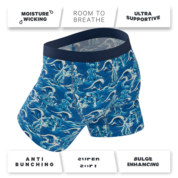 Shinesty The Slippery When Wet naughty wave Ball Hammock underwear with fly – men's wave print fly briefs