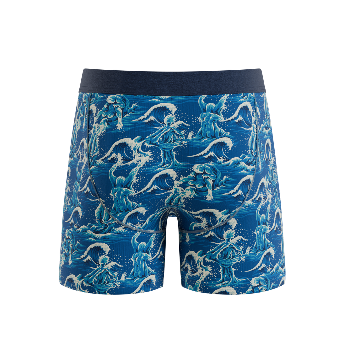 Shinesty The Slippery When Wet naughty wave Ball Hammock underwear with fly – men's wave print fly briefs