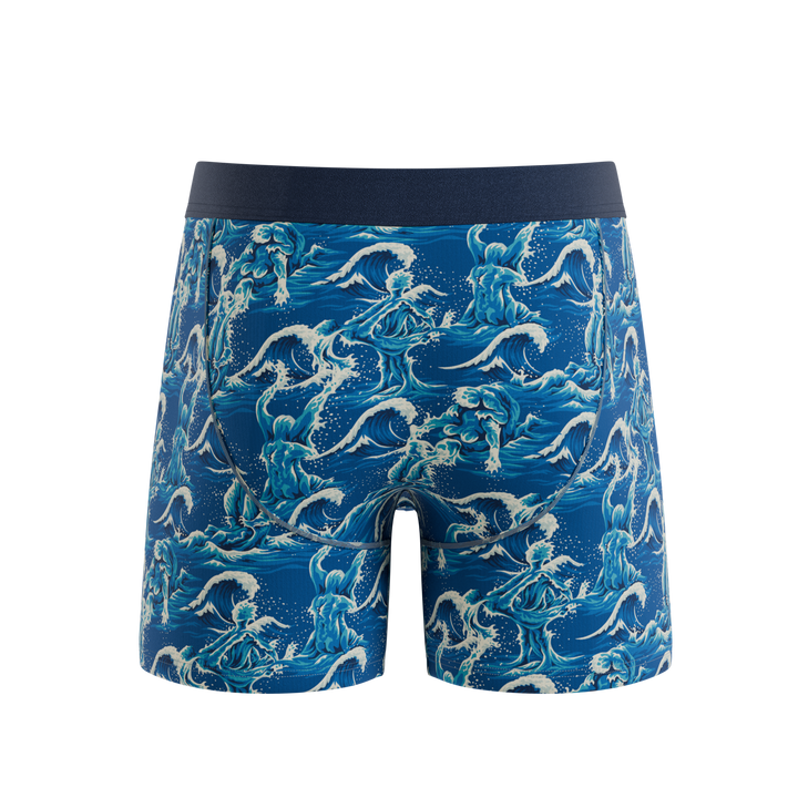 Shinesty The Slippery When Wet naughty wave Ball Hammock underwear with fly – men's wave print fly briefs