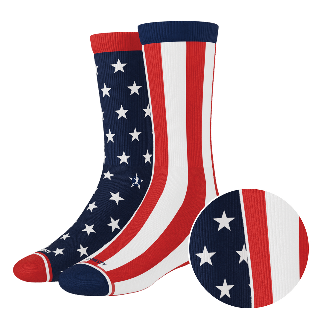 Shinesty The Socky Balboa American flag Heel Hammock crew socks – men's patriotic flag crew socks