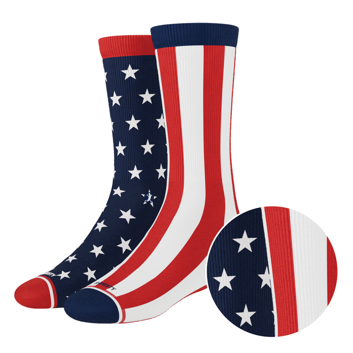 Shinesty The Socky Balboa American flag Heel Hammock crew socks – men's patriotic flag crew socks