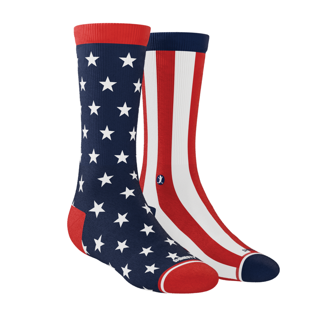 Shinesty The Socky Balboa American flag Heel Hammock crew socks – men's patriotic flag crew socks