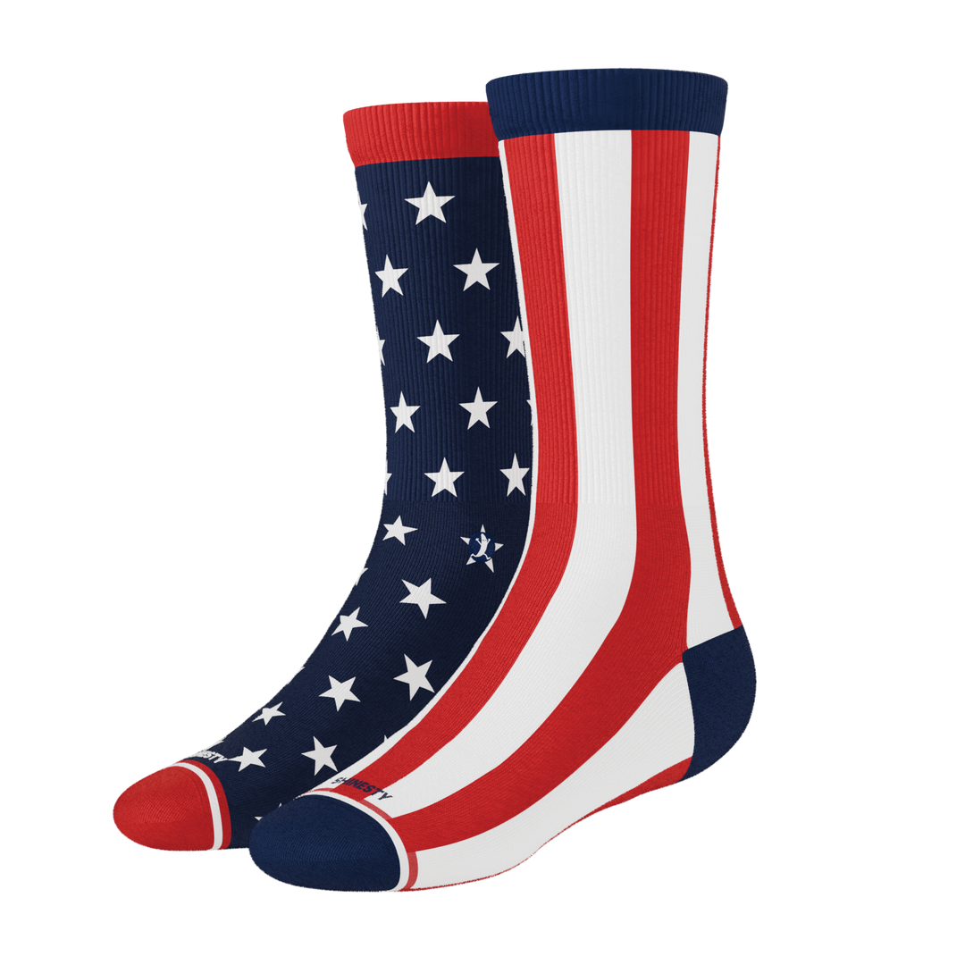 Shinesty The Socky Balboa American flag Heel Hammock crew socks – men's patriotic flag crew socks