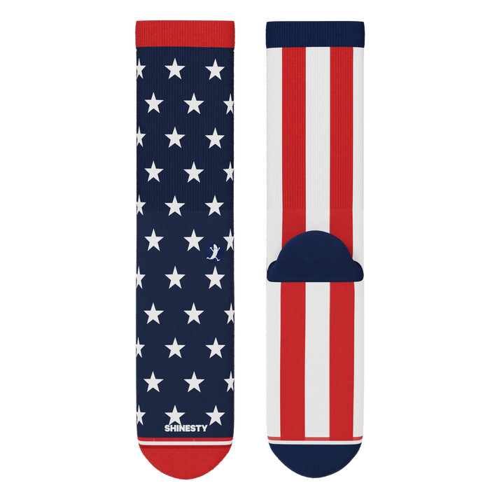 Shinesty The Socky Balboa American flag Heel Hammock crew socks – men's patriotic flag crew socks