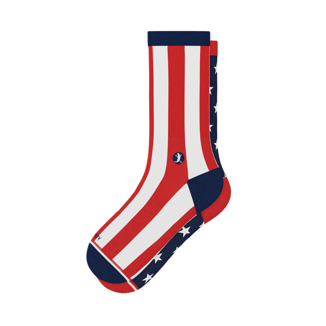 Shinesty The Socky Balboa American flag Heel Hammock crew socks – men's patriotic flag crew socks