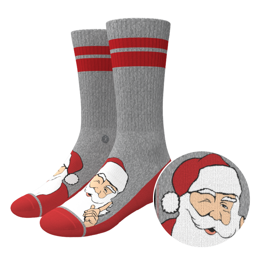 Shinesty The Stocking Santa Claus Heel Hammock crew socks – men's Santa print holiday crew socks