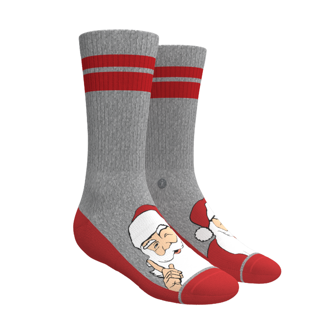 Shinesty The Stocking Santa Claus Heel Hammock crew socks – men's Santa print holiday crew socks