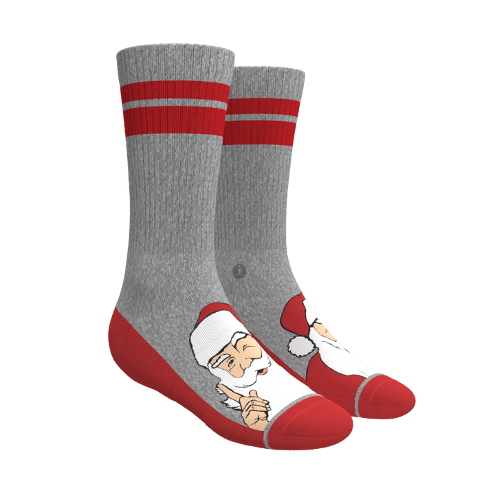 Shinesty The Stocking Santa Claus Heel Hammock crew socks – men's Santa print holiday crew socks