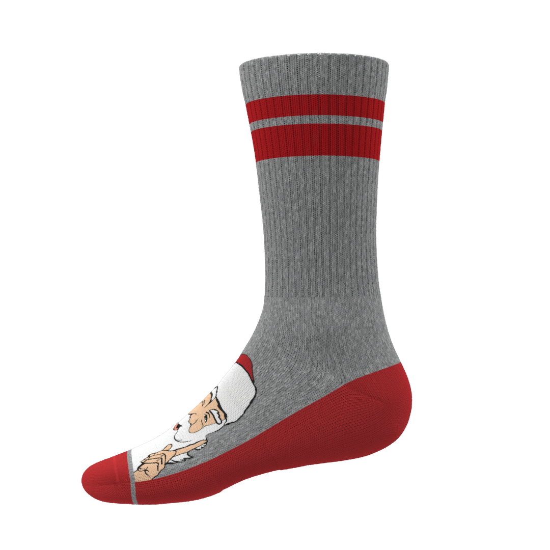Shinesty The Stocking Santa Claus Heel Hammock crew socks – men's Santa print holiday crew socks