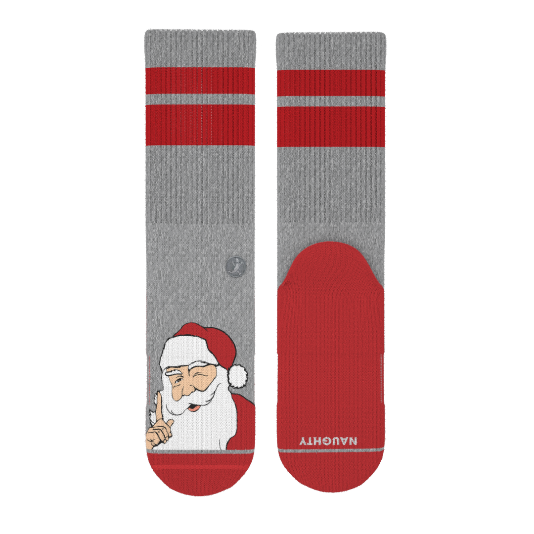 Shinesty The Stocking Santa Claus Heel Hammock crew socks – men's Santa print holiday crew socks
