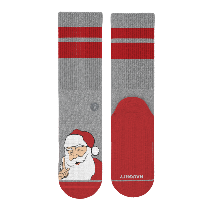 Shinesty The Stocking Santa Claus Heel Hammock crew socks – men's Santa print holiday crew socks