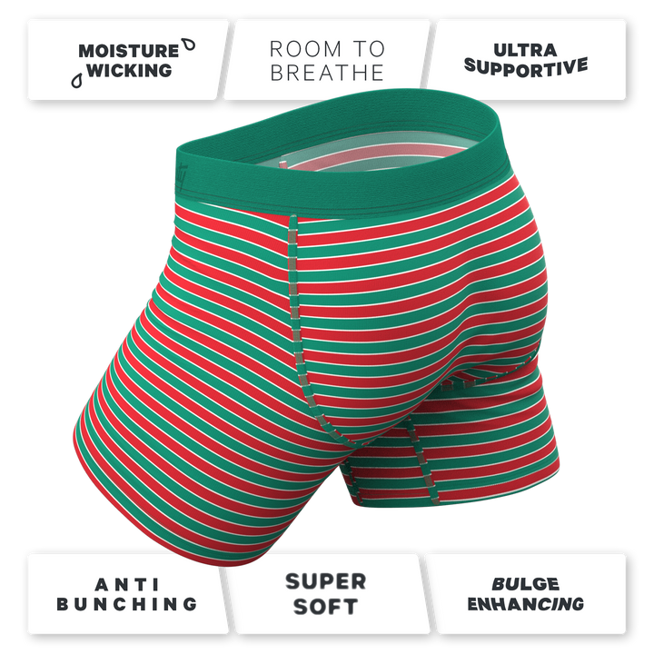 The Stripe Club Christmas Ball Hammock® Pouch Underwear | Red & Green Striped Boxer Briefs
