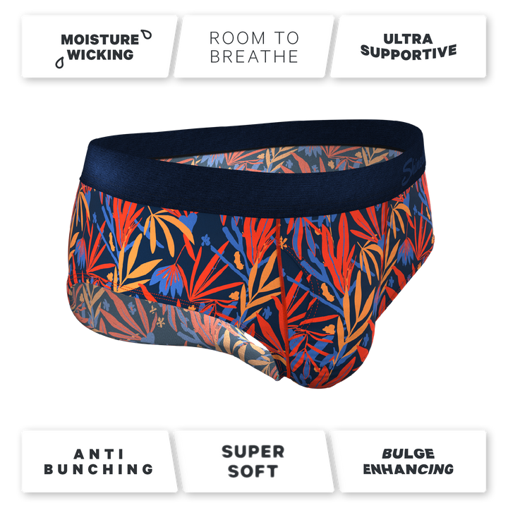 Shinesty "San Diego Sunrise" Tropical Foliage Briefs with Ball Hammock® Pouch