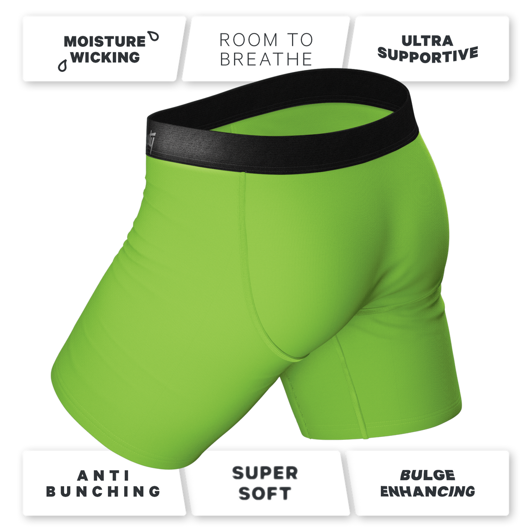 Supernova Bright Green Long Leg Boxer Briefs with Ball Hammock® Pouch & Fly