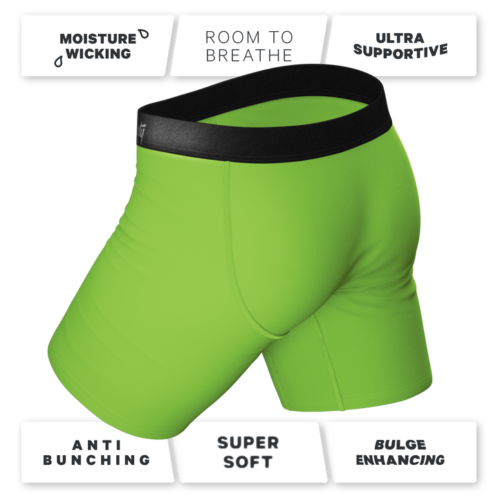 Supernova Bright Green Long Leg Boxer Briefs with Ball Hammock® Pouch & Fly