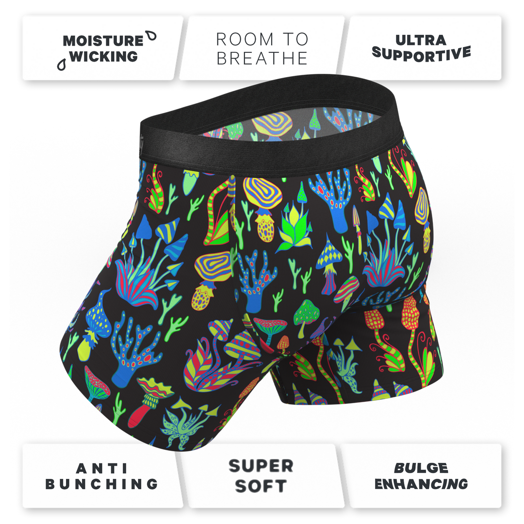 Shinesty "The Super Shroom" Neon Mushrooms Ball Hammock® Pouch Boxer Briefs with Fly