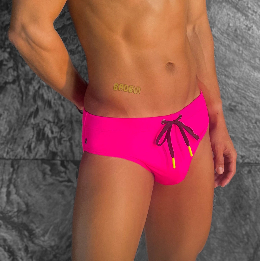 BADBUI Modern Classic Swim Brief in hot pink – men's sporty quick-dry fitted swim brief