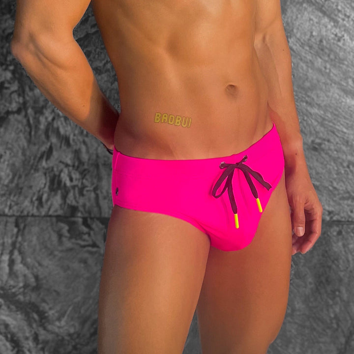 BADBUI Modern Classic Swim Brief in hot pink – men's sporty quick-dry fitted swim brief