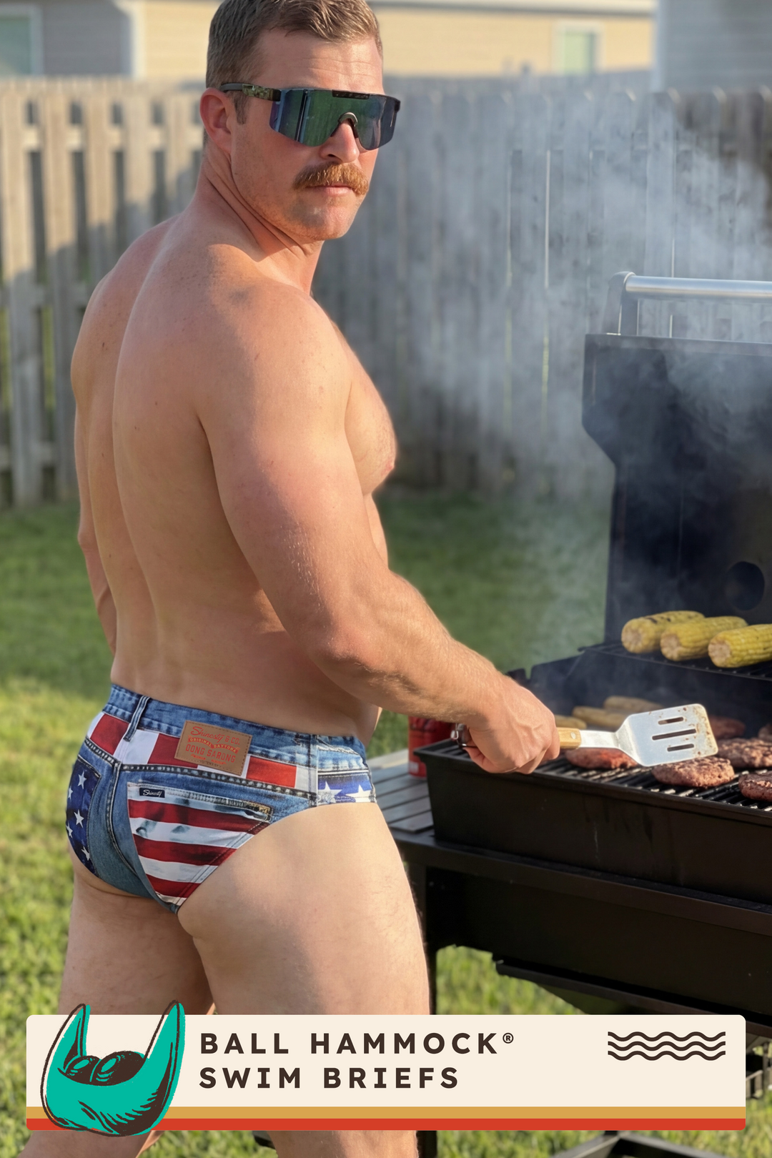 Shinesty The Chattahoochee Daddy USA denim print Ball Hammock swim briefs – men's denim print swim brief