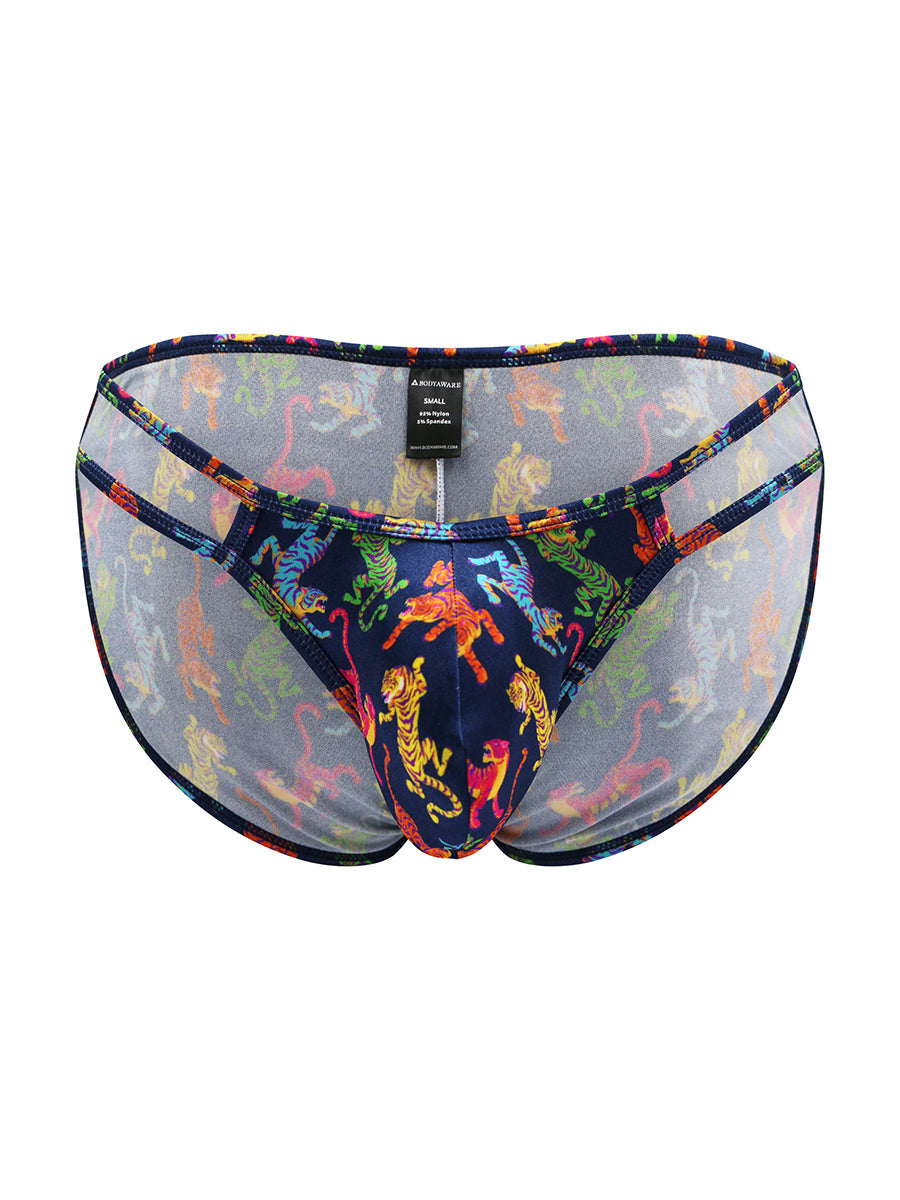 Body Aware Luxe Satin Double Strap Tanga in tiger print – men's satin double strap tanga