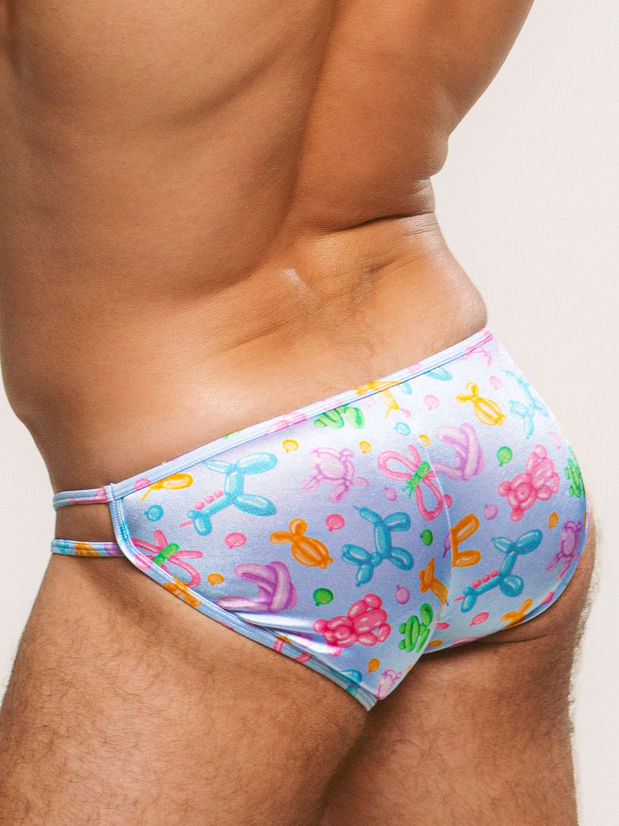 Body Aware Luxe Satin Double Strap Tanga in balloon animal print – men's satin tanga