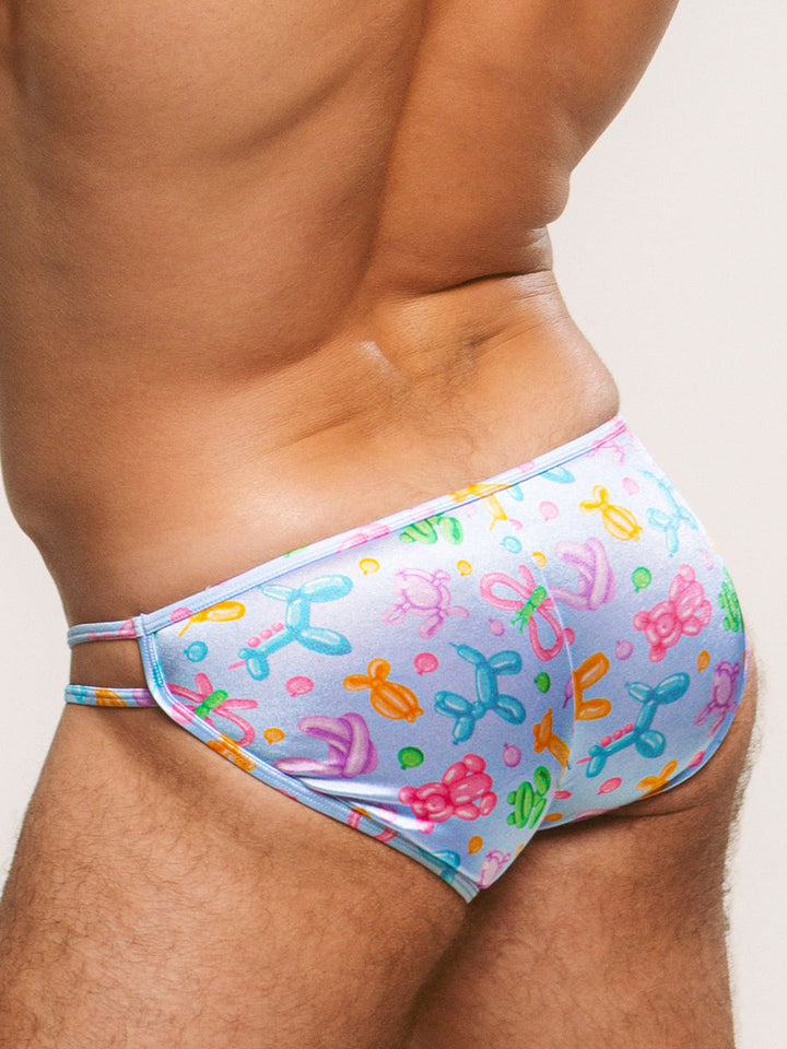 Body Aware Luxe Satin Double Strap Tanga in balloon animal print – men's satin tanga