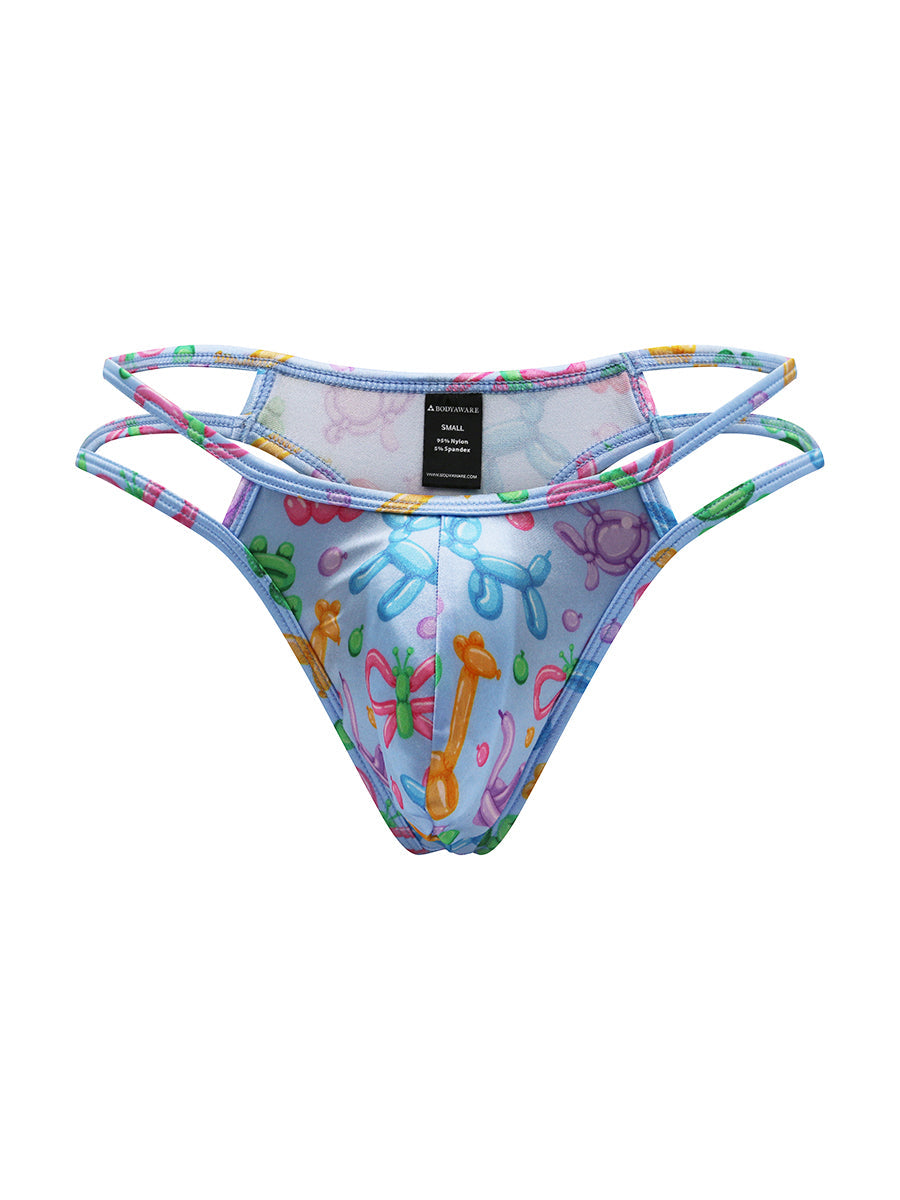 Body Aware Luxe Satin Double Strap Thong in balloon animal print – men's satin thong