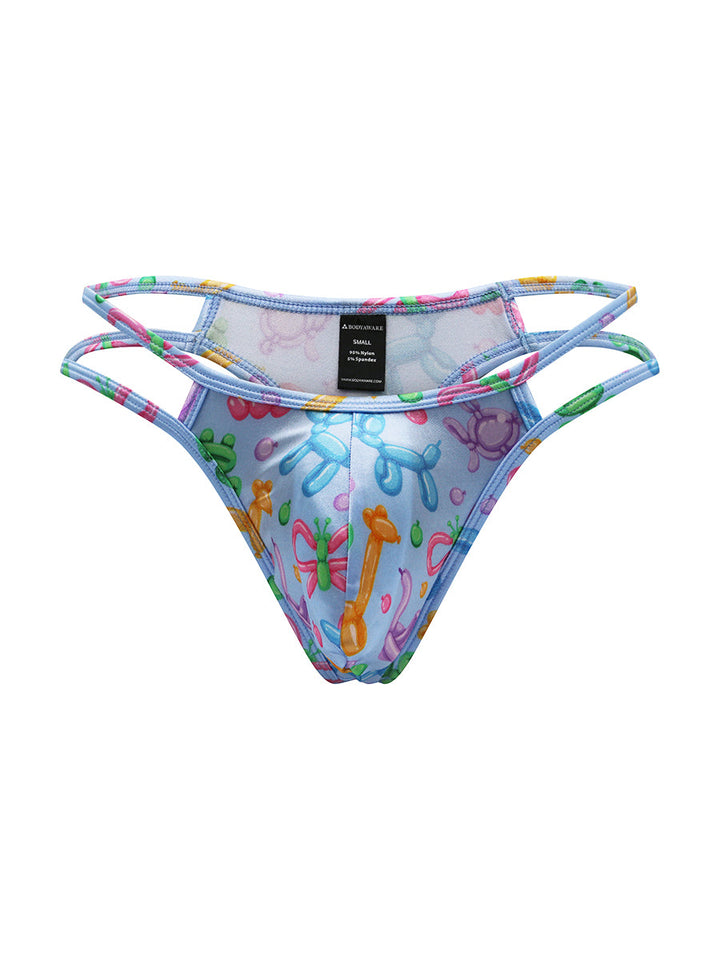 Body Aware Luxe Satin Double Strap Thong in balloon animal print – men's satin thong