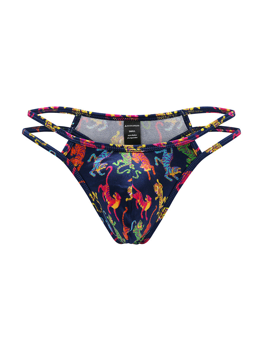 Body Aware Luxe Satin Double Strap Thong in tiger print – men's satin thong double strap