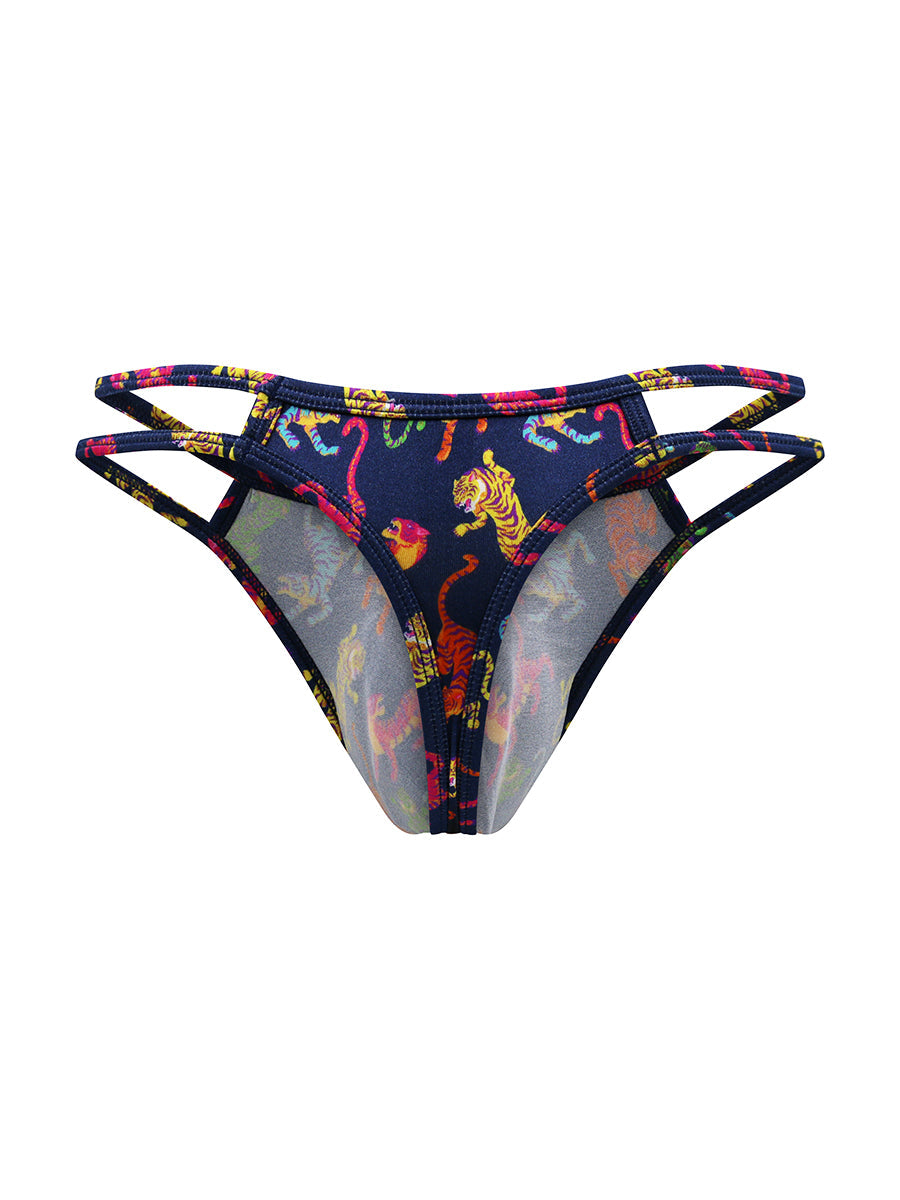 Body Aware Luxe Satin Double Strap Thong in tiger print – men's satin thong double strap