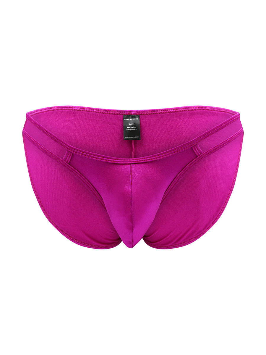 Body Aware Strappy Satin Tanga in berry – men's satin hip-strap tanga underwear