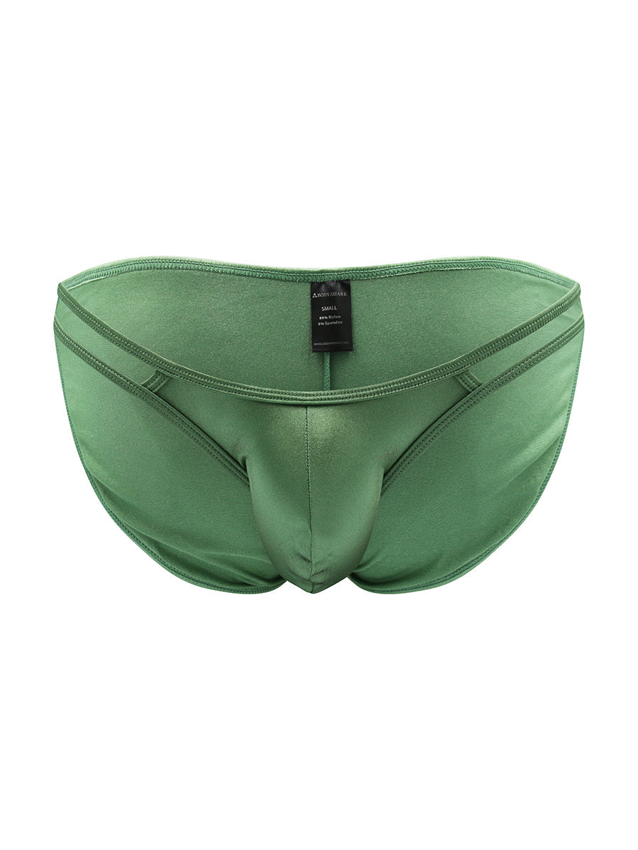 Body Aware Strappy Satin Tanga in green – men's satin hip-strap tanga underwear