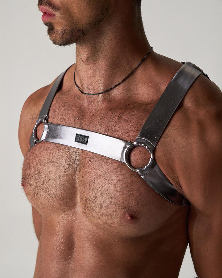 Teamm8 Chrome Harness — Mercury | Men's Chest Harness with Metal O-Ring Hardware
