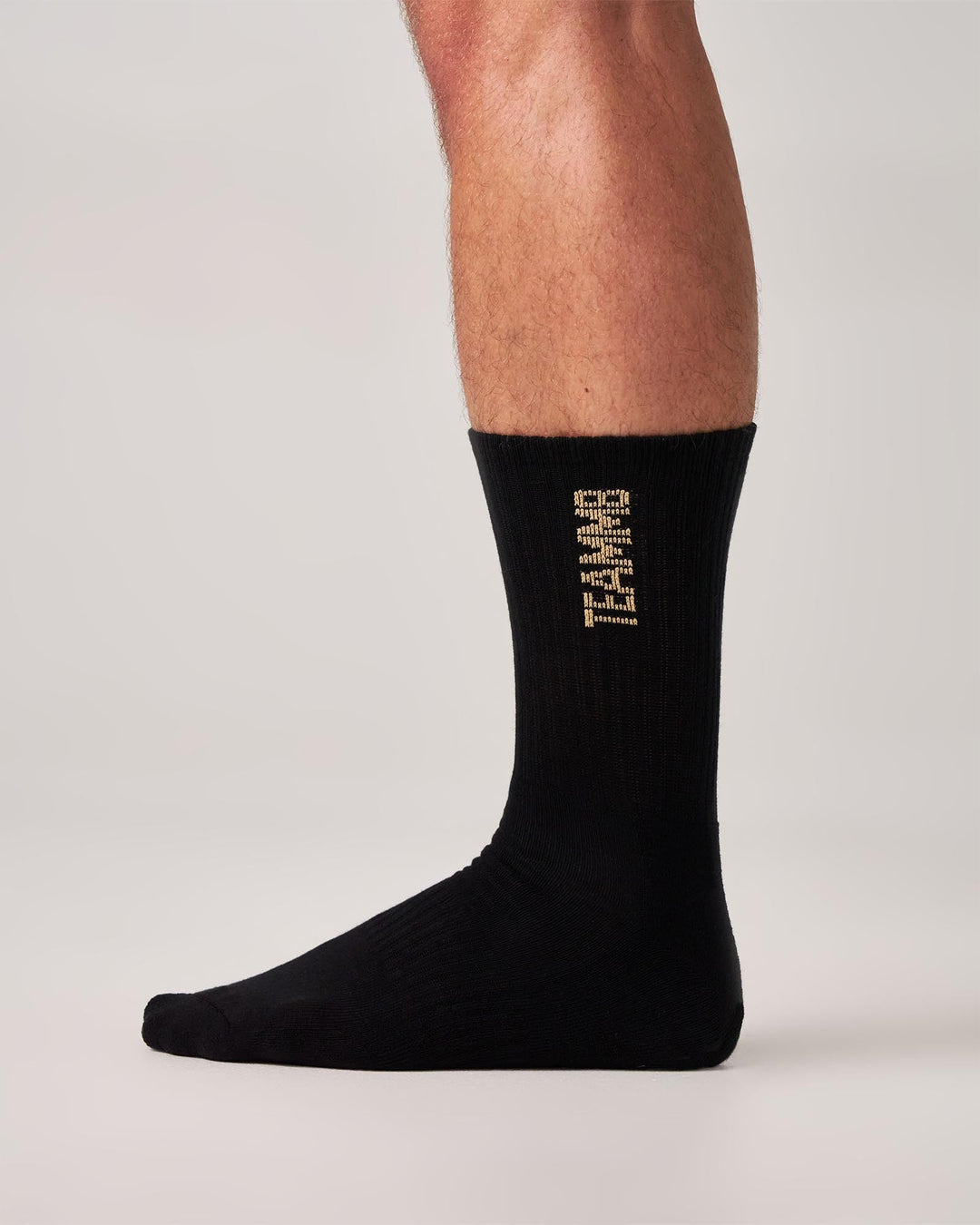 TEAMM8 Crew Socks - Premium Ribbed Cotton Athletic Socks (Black/Tan)