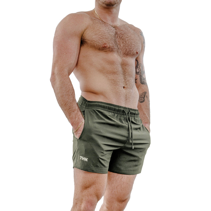 THK Sage swim gym short 5 inch – quick-dry polyester spandex versatile beach pool gym short