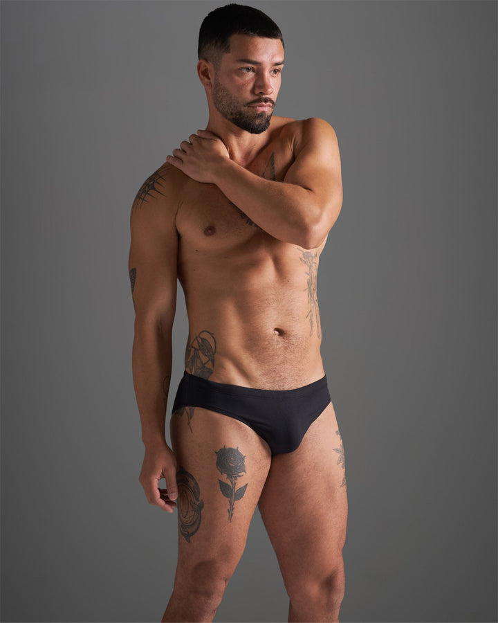 TEAMM8 Standard Swim Brief Black – men's classic low-rise swim brief in black