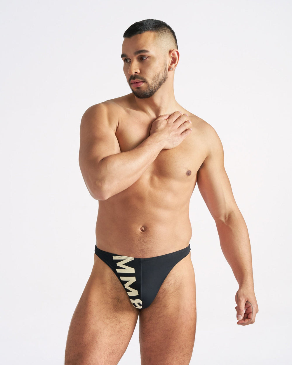 TEAMM8 Arena Swim Thong in black – logo high hip cut fully lined swim thong