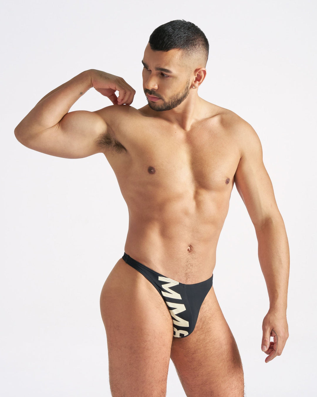 TEAMM8 Arena Swim Thong in black – logo high hip cut fully lined swim thong