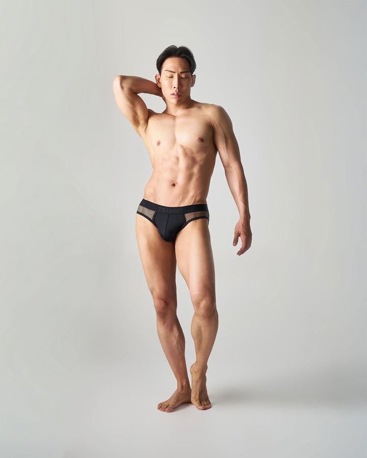 TEAMM8 Edge Net Brief - Jet | Sheer Mesh Low Rise Men’s Brief