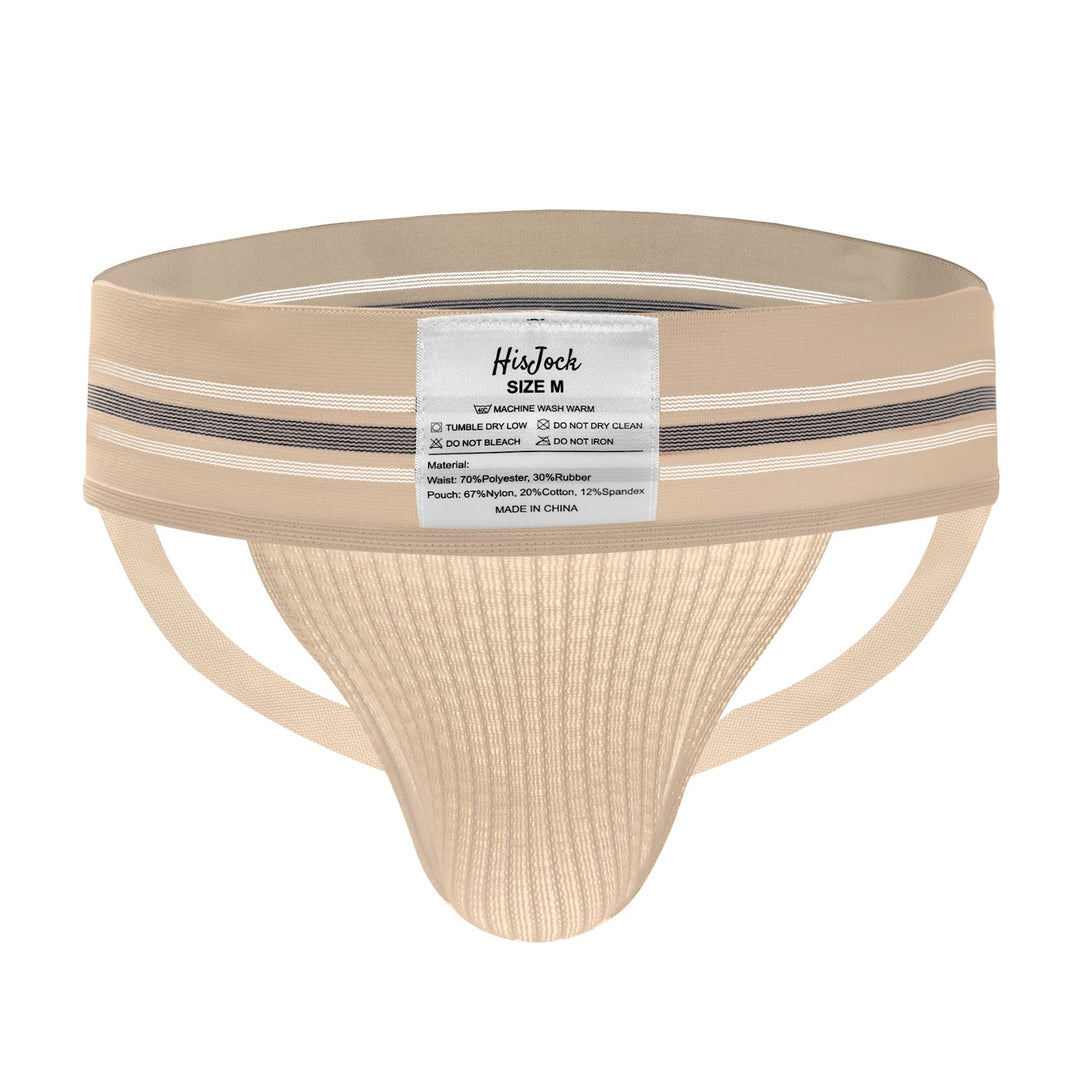 HisJock Core Jock in Fluorescent Beige 3 inch waistband – men's beige classic athletic jockstrap