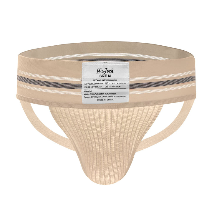 HisJock Core Jock in Fluorescent Beige 3 inch waistband – men's beige classic athletic jockstrap